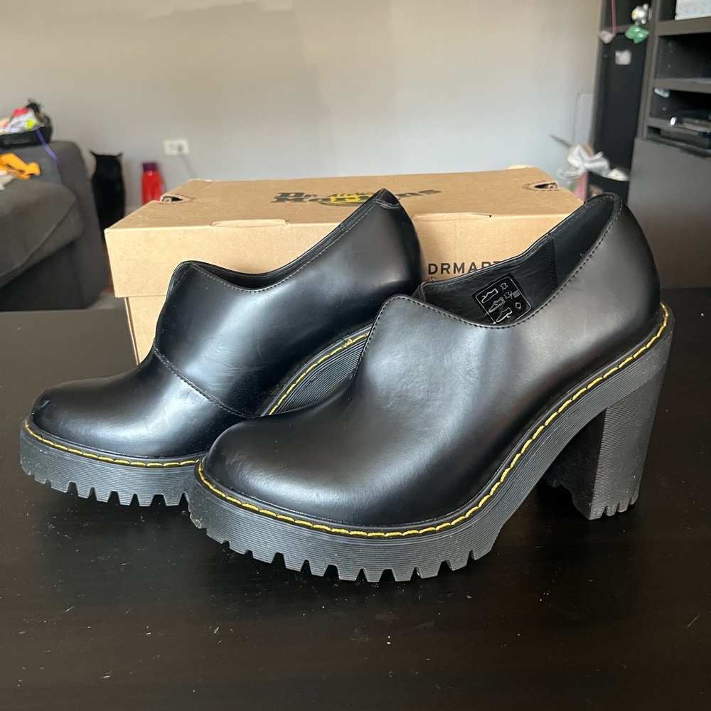 Dr. Martens Cordelia Black Chunky Heel Clog Shoes
